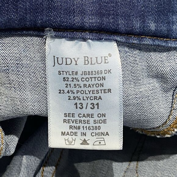 Judy Blue Boyfriend Fit Pull On Blue Jeans Distressed Elastic Waist Womens 13/31 - Picture 10 of 10